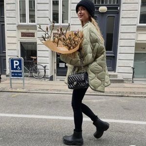 Old Navy Green Wool Lined Puffer Jacket